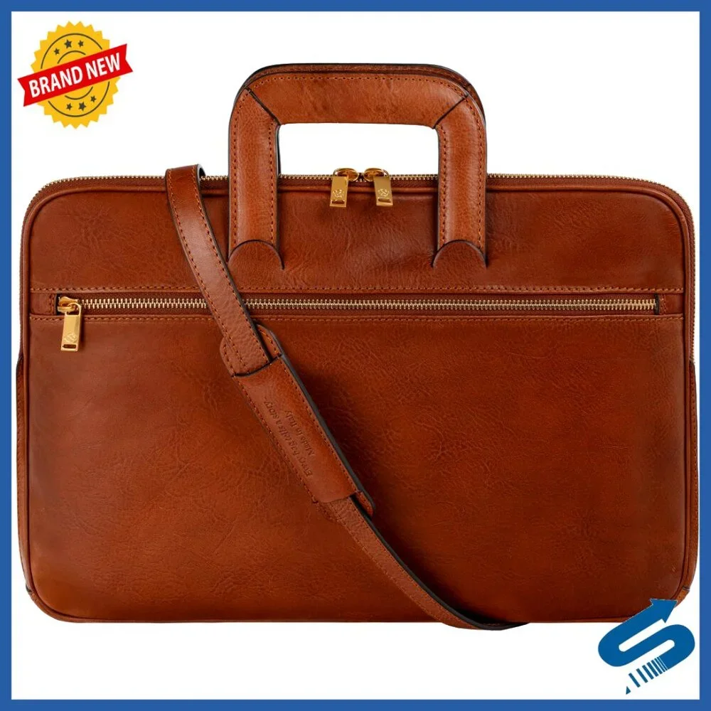Italian Leather Briefcase for Laptop Up to 15
